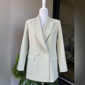 🌿 Zara Longline Double breasted Fitted Blazer in Light Green, Sz XS